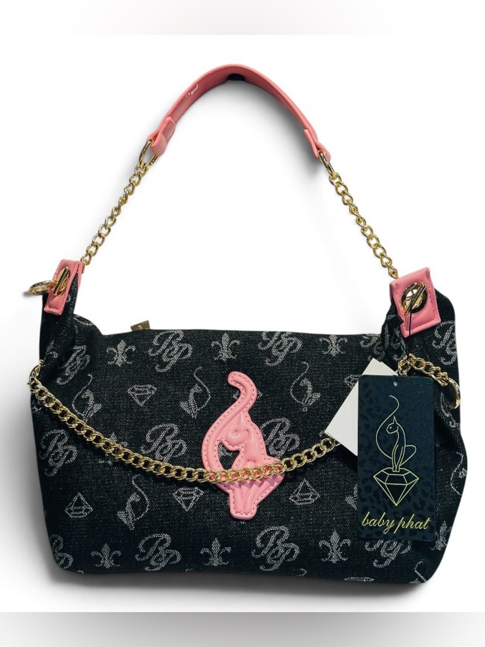 Baby Phat Black & Pink Shoulder Bag with Gold Chain